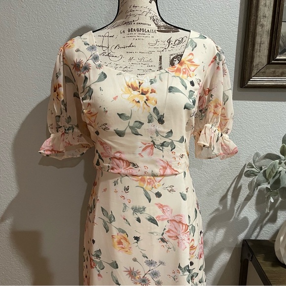 jessakae fleur cream floral slit midi dress spring aummer - Picture 4 of 6